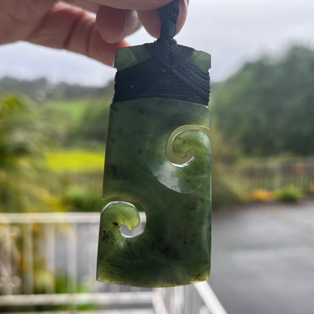 Greenstone Nephrite Jade Toki with two Korus #375CS