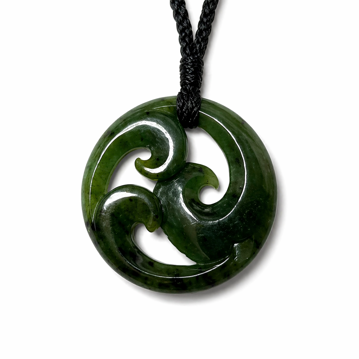 Greenstone Nephrite Jade Triple Koru Pendant – 37mm, Handcrafted Design, Luxury Gift Box