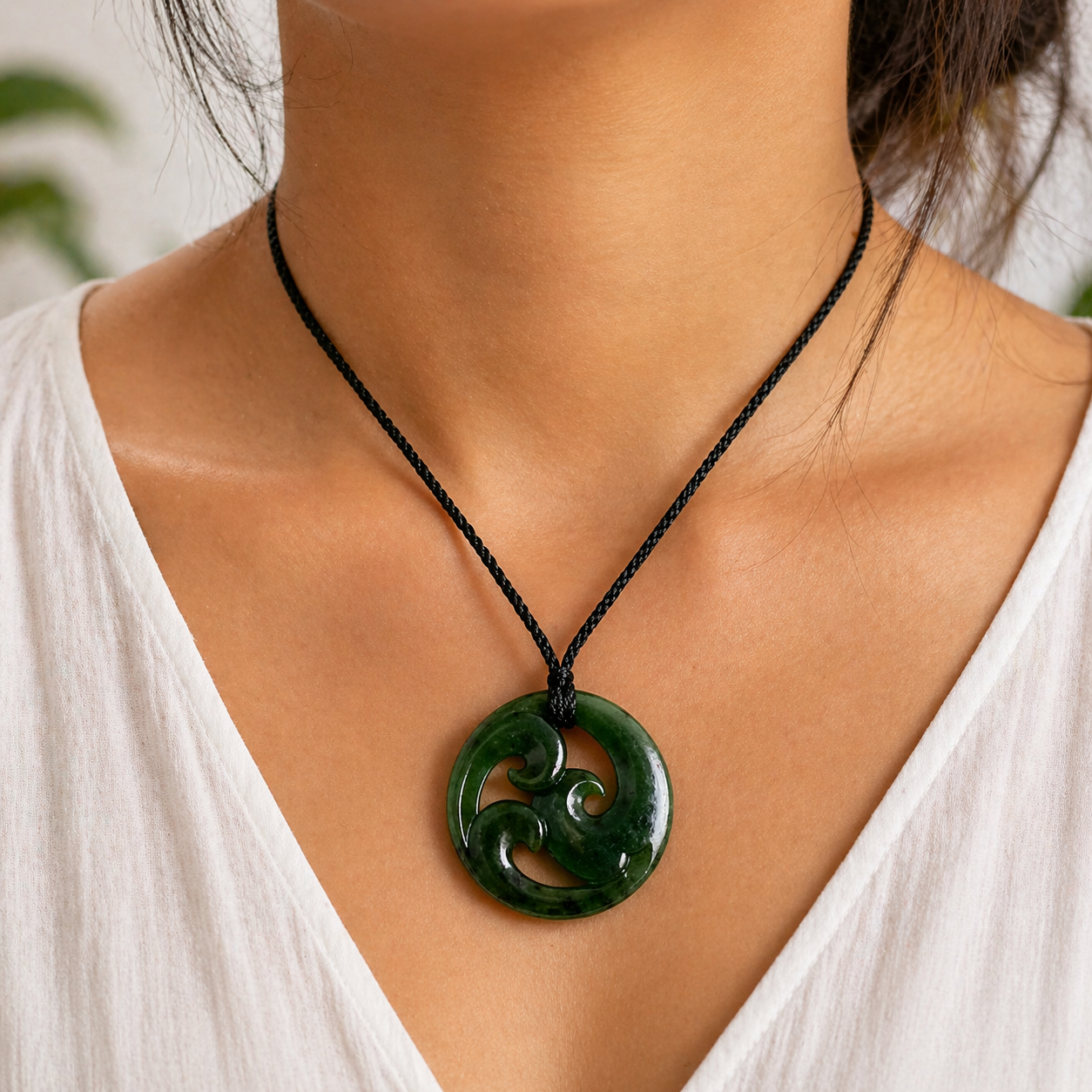 Greenstone Nephrite Jade Triple Koru Pendant – 37mm, Handcrafted Design, Luxury Gift Box