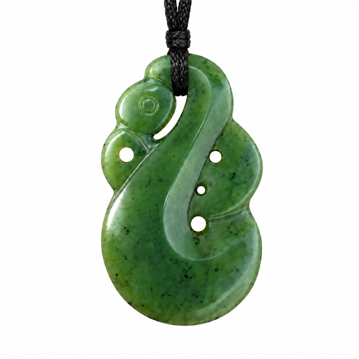 Hand-carved greenstone nephrite jade manaia guardian pendant 42mm with black cord | Carving Studio NZ