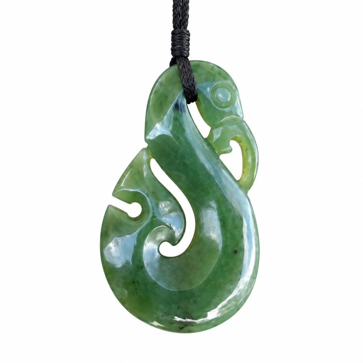 Hand-carved greenstone nephrite jade manaia guardian pendant 40mm with black cord | Carving Studio NZ