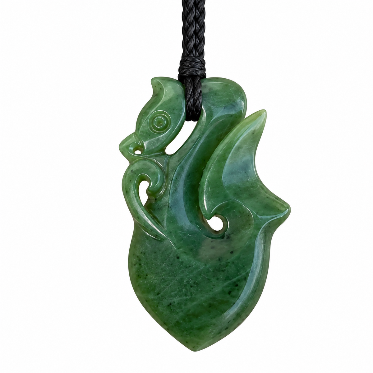 Hand-carved greenstone nephrite jade manaia guardian pendant 41mm with black cord | Carving Studio NZ