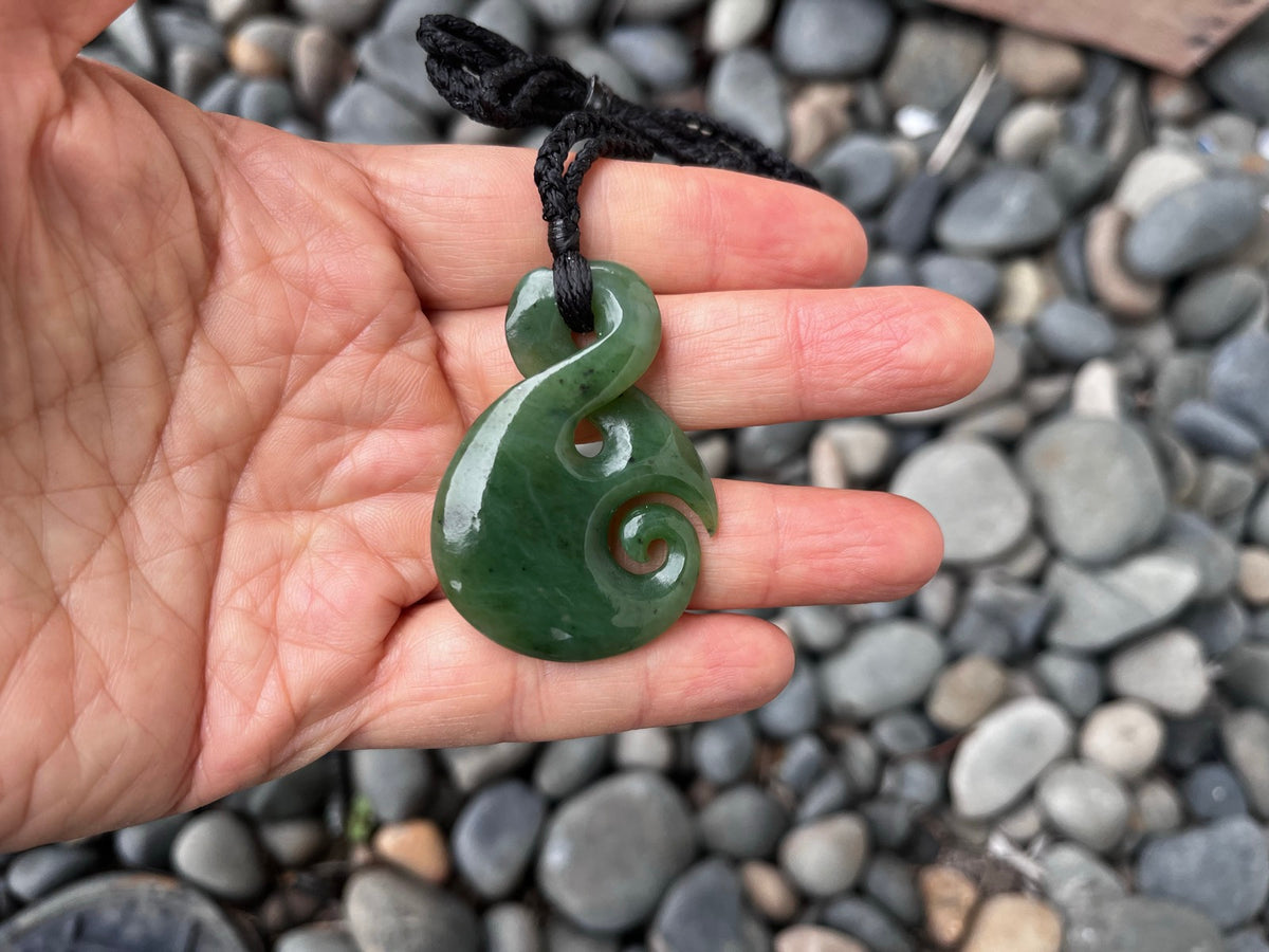 Greenstone Nephrite Jade Large Twist with Koru Pendant – 50×40mm with Gift Box