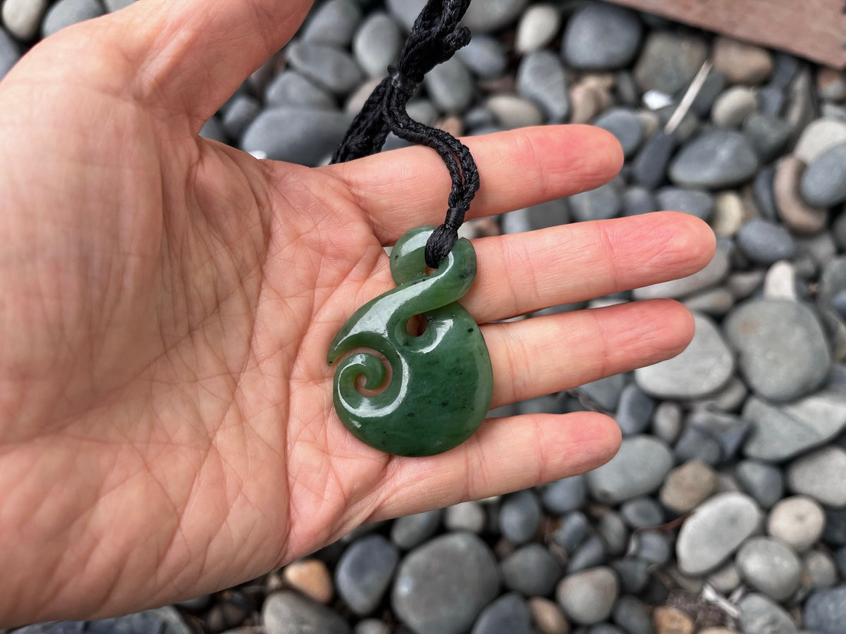Greenstone Nephrite Jade Large Twist with Koru Pendant – 50×40mm with Gift Box