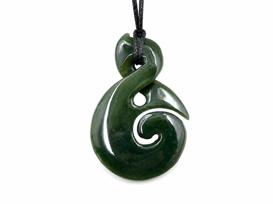 Greenstone Nephrite Jade X-Large Twist with Koru Pendant – 55×38mm with Gift Box