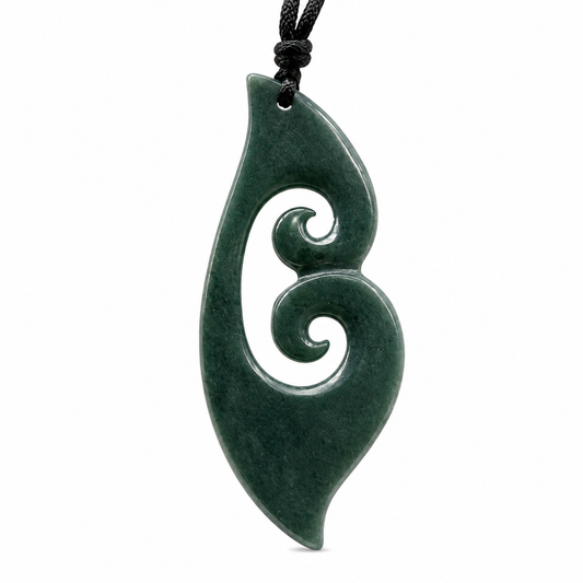 Carving Studio NZ Greenstone X-Large Maori Double Koru Pendant – 94mm