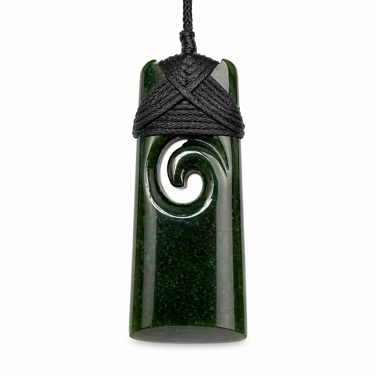 Lashed Dark Green Greenstone Pendant  Nephrite Jade Maori Toki  – 60mm Handcrafted Strength Symbol