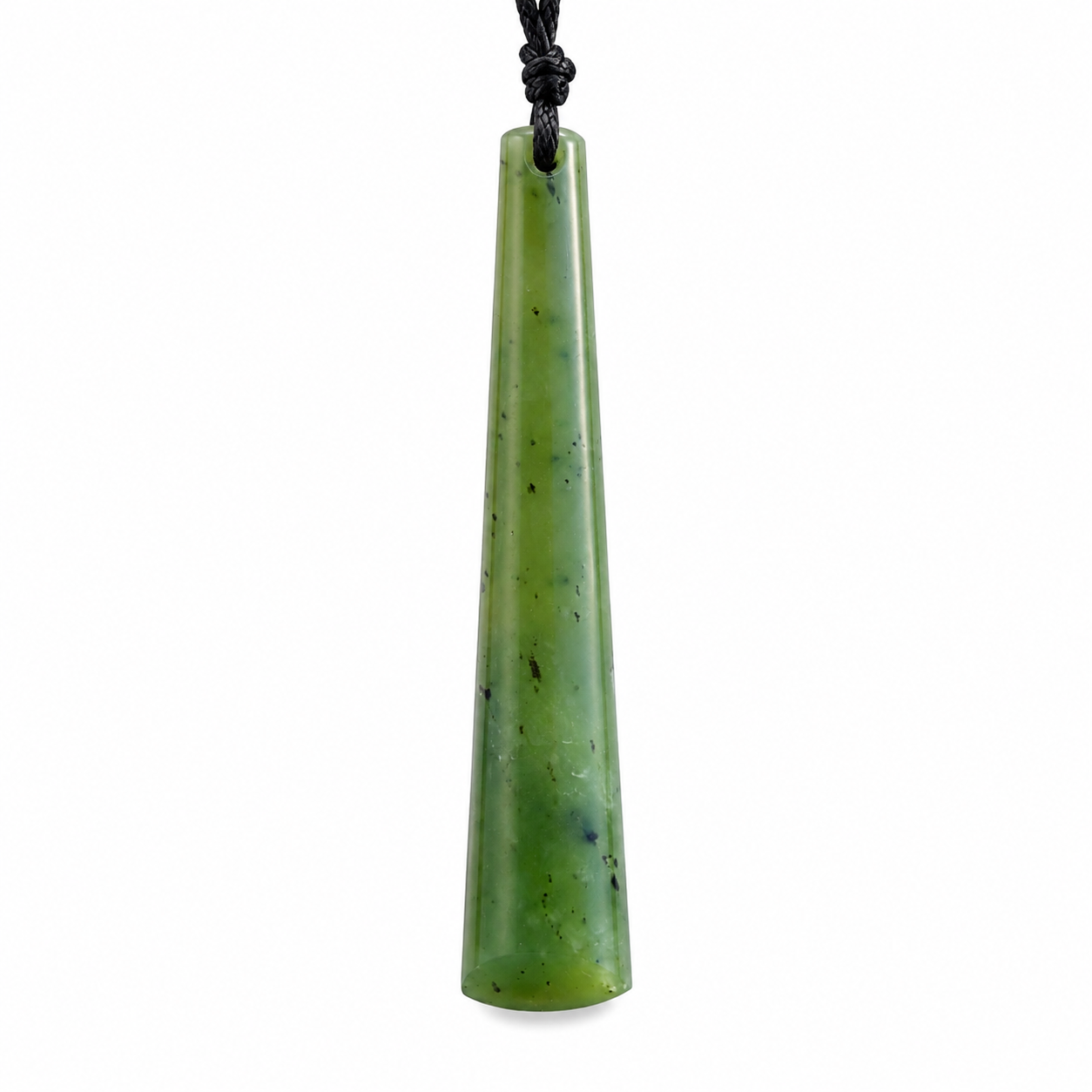Slender hand-carved greenstone nephrite jade toki pendant 80mm by Carving Studio NZ