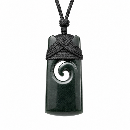 Lashed Dark Green Greenstone Pendant  Nephrite Jade Maori Toki  – 60mm Handcrafted Strength Symbol