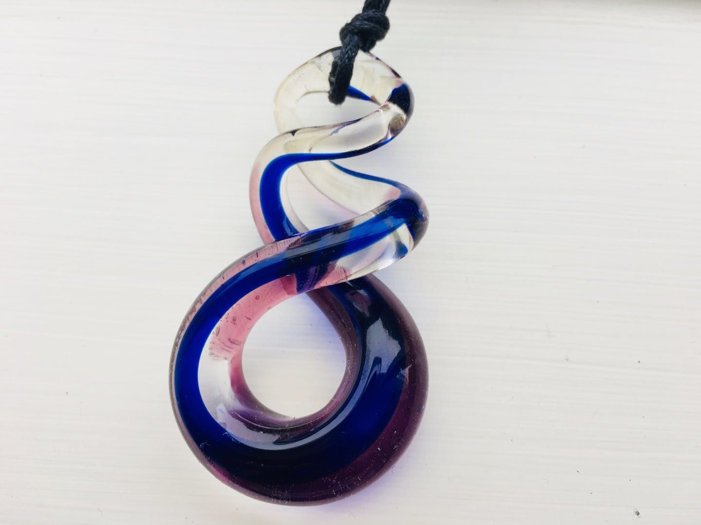 Handmade glass pendant comes with box blue/purple twist
