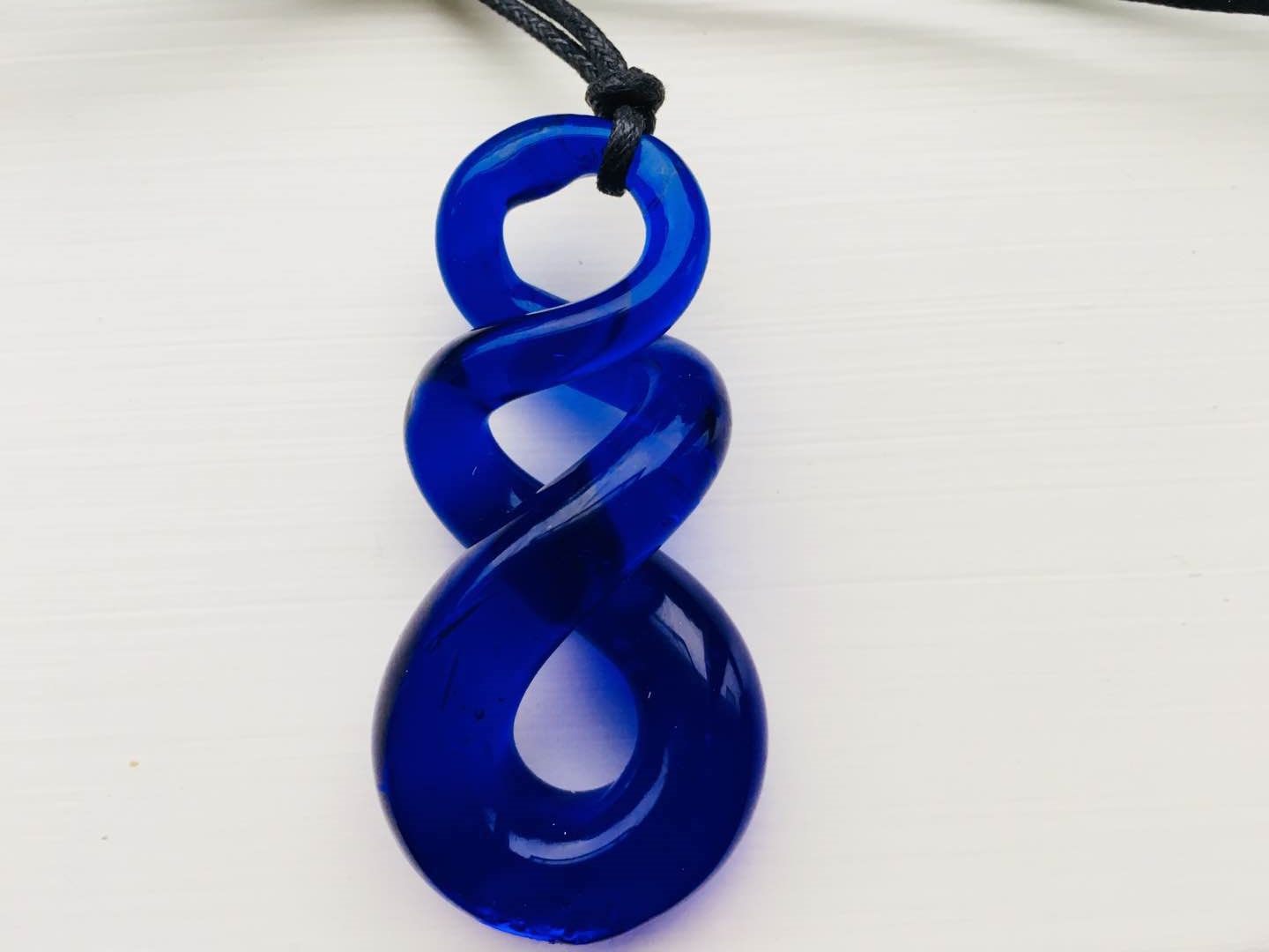 Handmade glass pendant comes with box blue twist