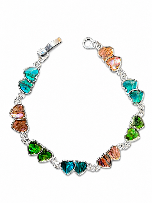 Paua Shell Bracelet Double Heart