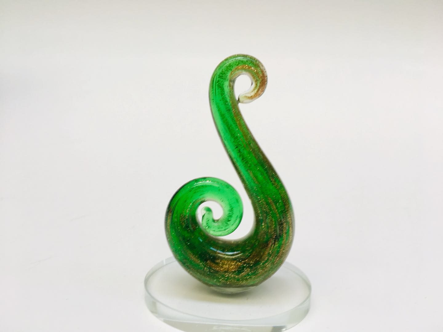 Beautiful Small Handmade Glass Statue  Fish Hook Green