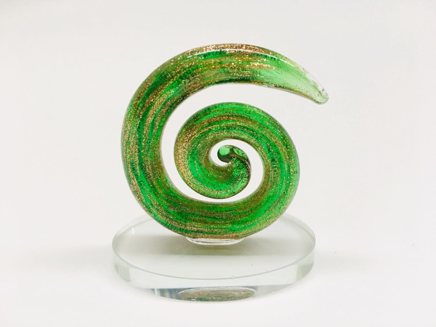 Beautiful Small Handmade Glass Statue  Koru Green
