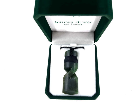 Toki-Twist Greenstone Nephrite Jade Pendant – 60×20mm Matte Polished Maori Carving