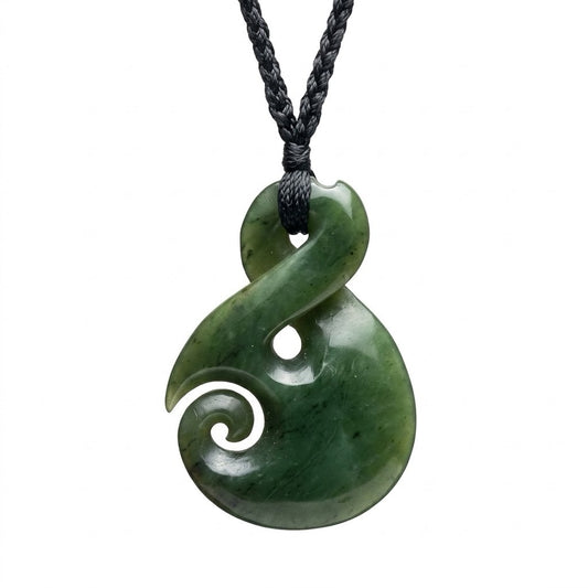 Greenstone Nephrite Jade Large Twist with Koru Pendant – 50×40mm with Gift Box