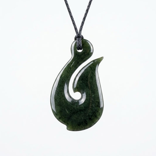 Greenstone Nephrite Jade Hei Matau Fish Hook Pendant E047 – 53×32mm with Gift Box