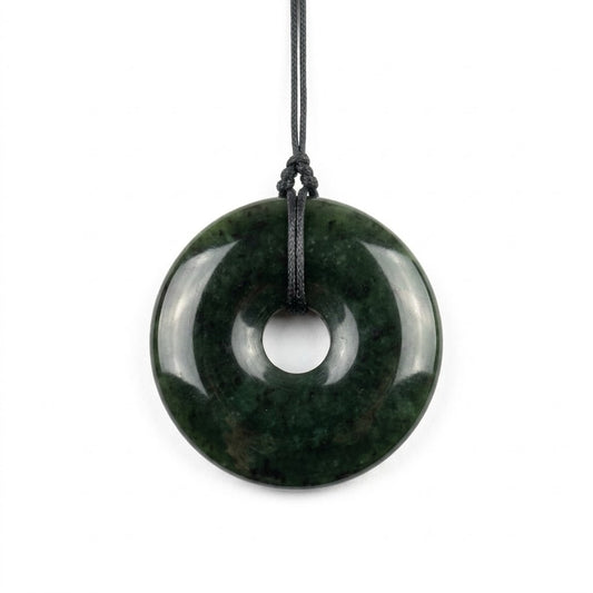 Donut Greenstone Pendant – Māori Porowhita Design 40mm Carving Studio NZ
