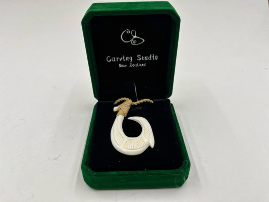 Bone Carving Hei Matau Fish Hook Pendant Māori Necklace Inspired by Maui’s Hook in Moana