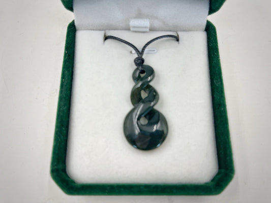 Greenstone Nephrite Jade Double Twist Pendant E006 – 36×18mm with Gift Box