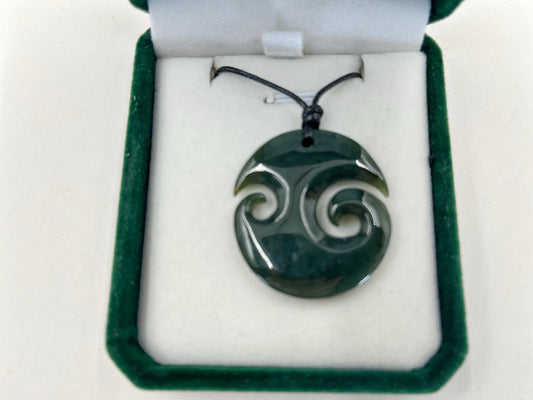 Greenstone Nephrite Jade Double Koru Pendant E039 – 36×33mm with Gift Box