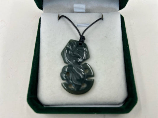 Greenstone Nephrite Jade Tiki Pendant E084 – 41×24mm with Gift Box