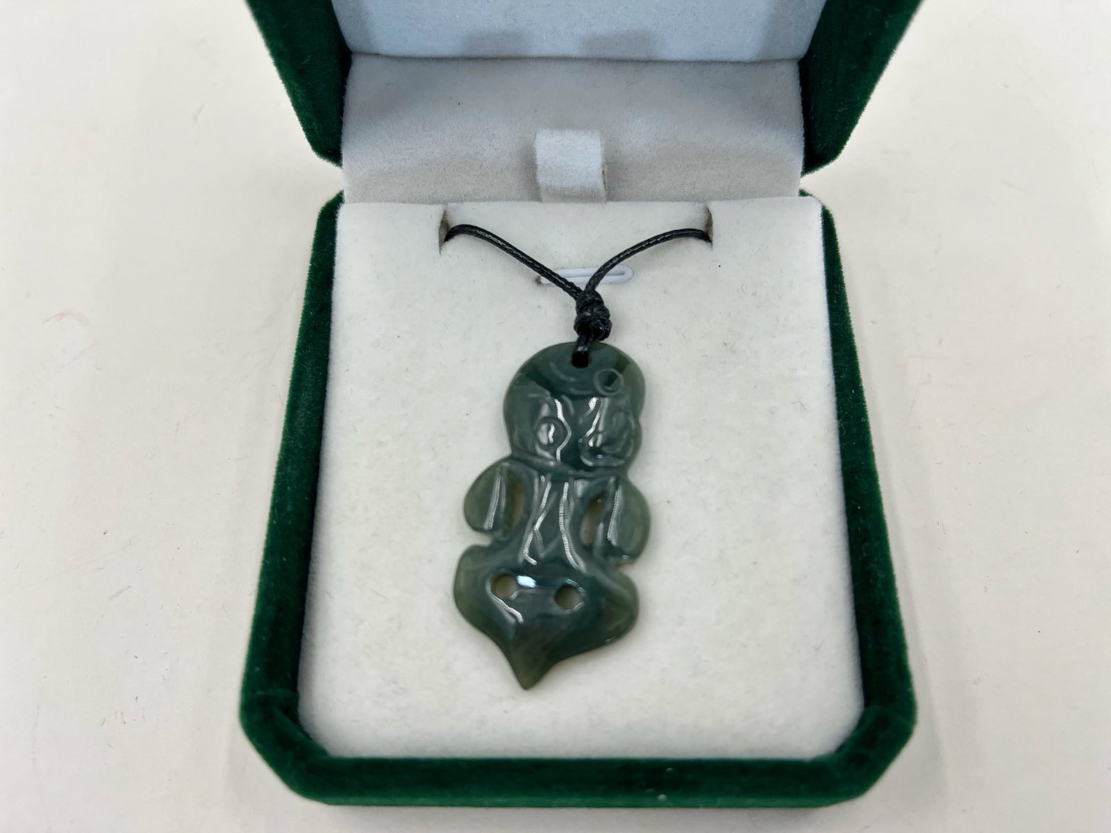 Greenstone Nephrite Jade Tiki Pendant E085 – 40×20mm with Gift Box