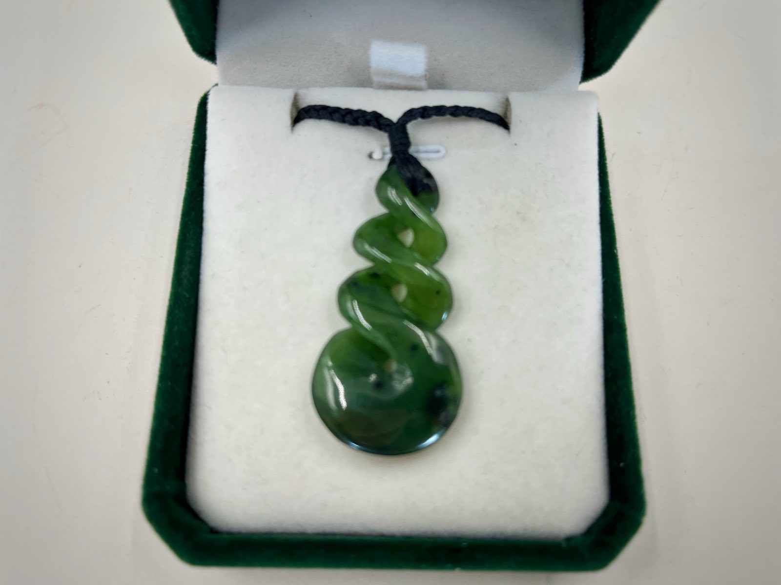40mm Greenstone Nephrite Jade Triple Twist Pendant , Gift Box