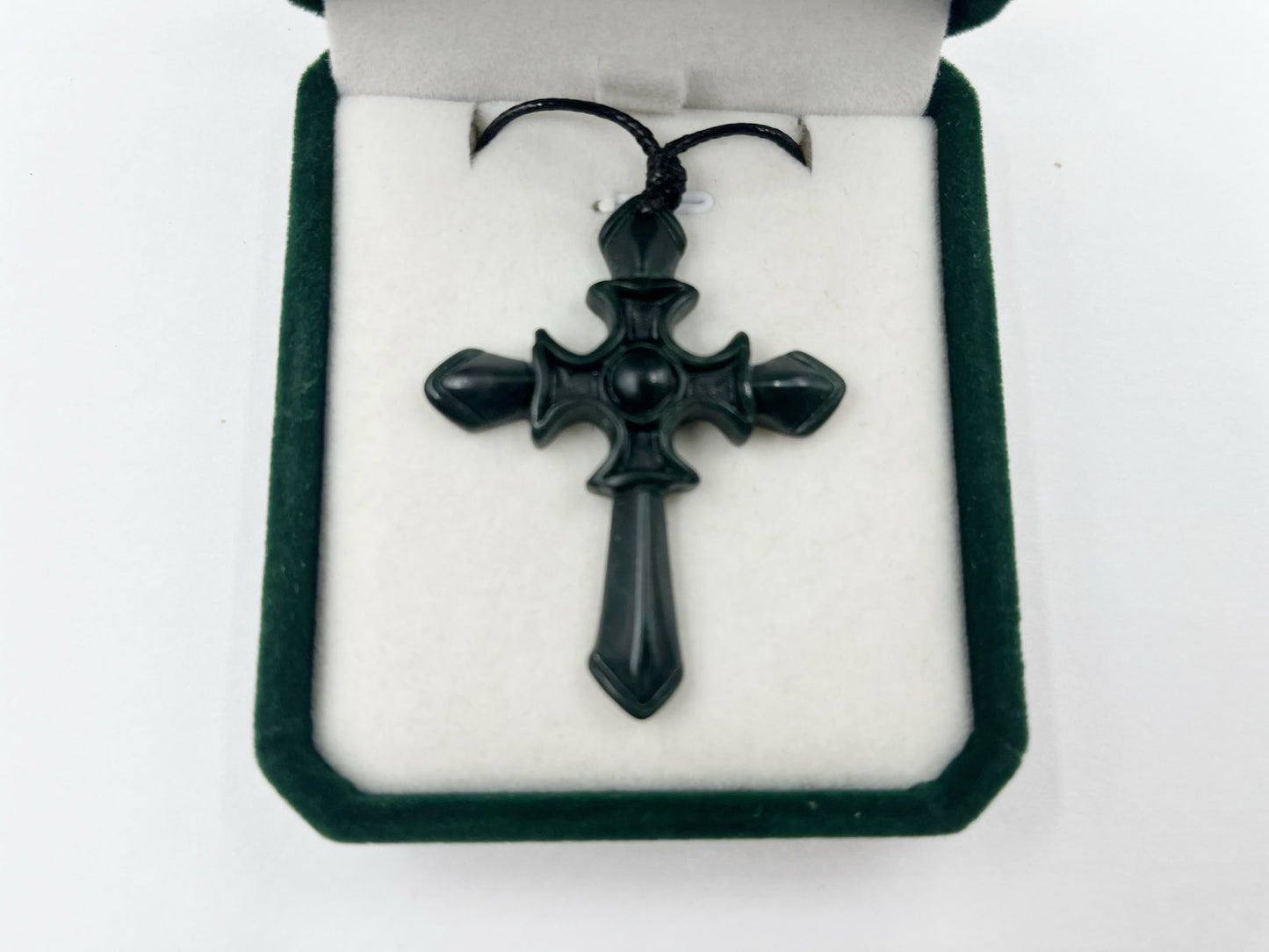 Greenstone Cross Pendant Adjustable Cord, Gift Box, Carving Studio NZ