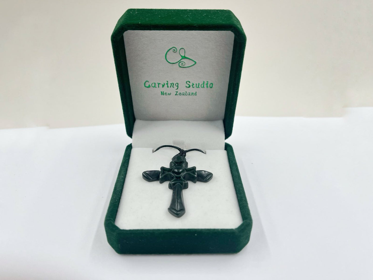 Greenstone Cross Pendant Adjustable Cord, Gift Box, Carving Studio NZ
