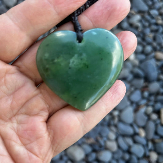 Greenstone Nephrite Top Grade Jade Heart Pendant #H40CS – 40mm with Gift Box