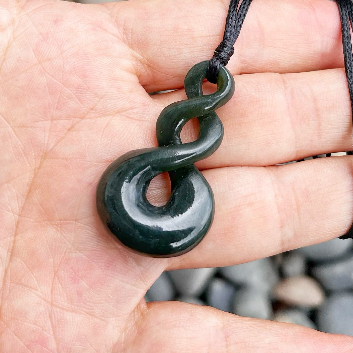 Greenstone Nephrite Jade Double Twist Pendant #T2CS – 40×23mm with Gift Box