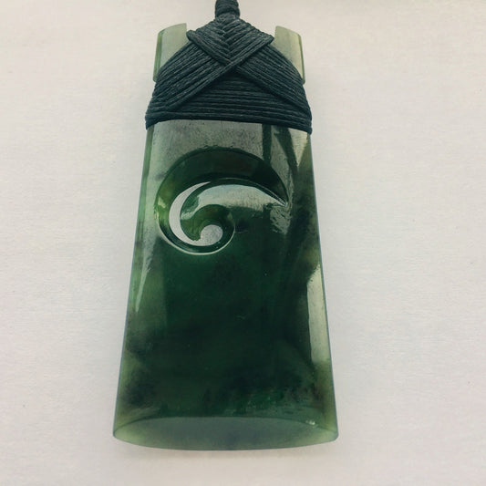 Lashed Greenstone Pendant Top Grade Nephrite Jade Maori Toki  – 60mm Handcrafted Strength Symbol
