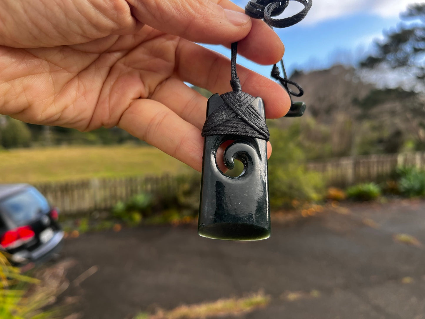 Lashed Dark Green Greenstone Pendant  Nephrite Jade Maori Toki  – 60mm Handcrafted Strength Symbol