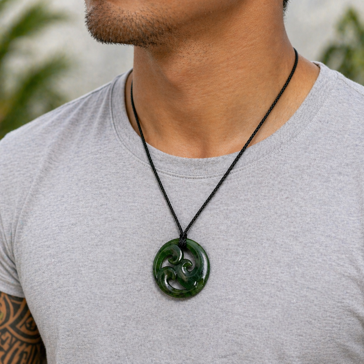Greenstone Nephrite Jade Triple Koru Pendant – 37mm, Handcrafted Design, Luxury Gift Box