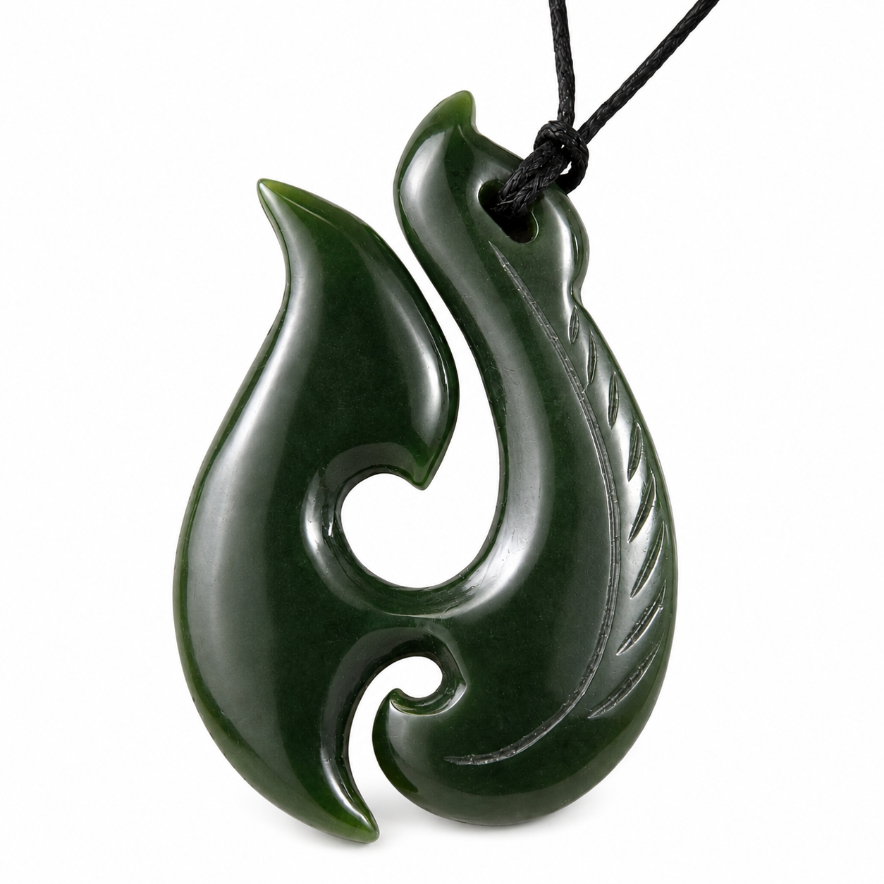 NZ Stock greenstone nephrite jade Hei Matau large fish hook pendant 66mm with gift bag E050