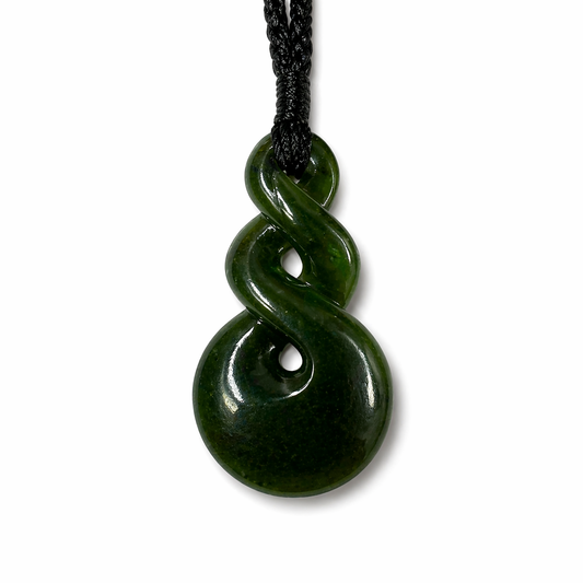 Dark Green Greenstone  Nephrite Double Twist – 40mm Hand-Carved Pendant Carving Studio NZ