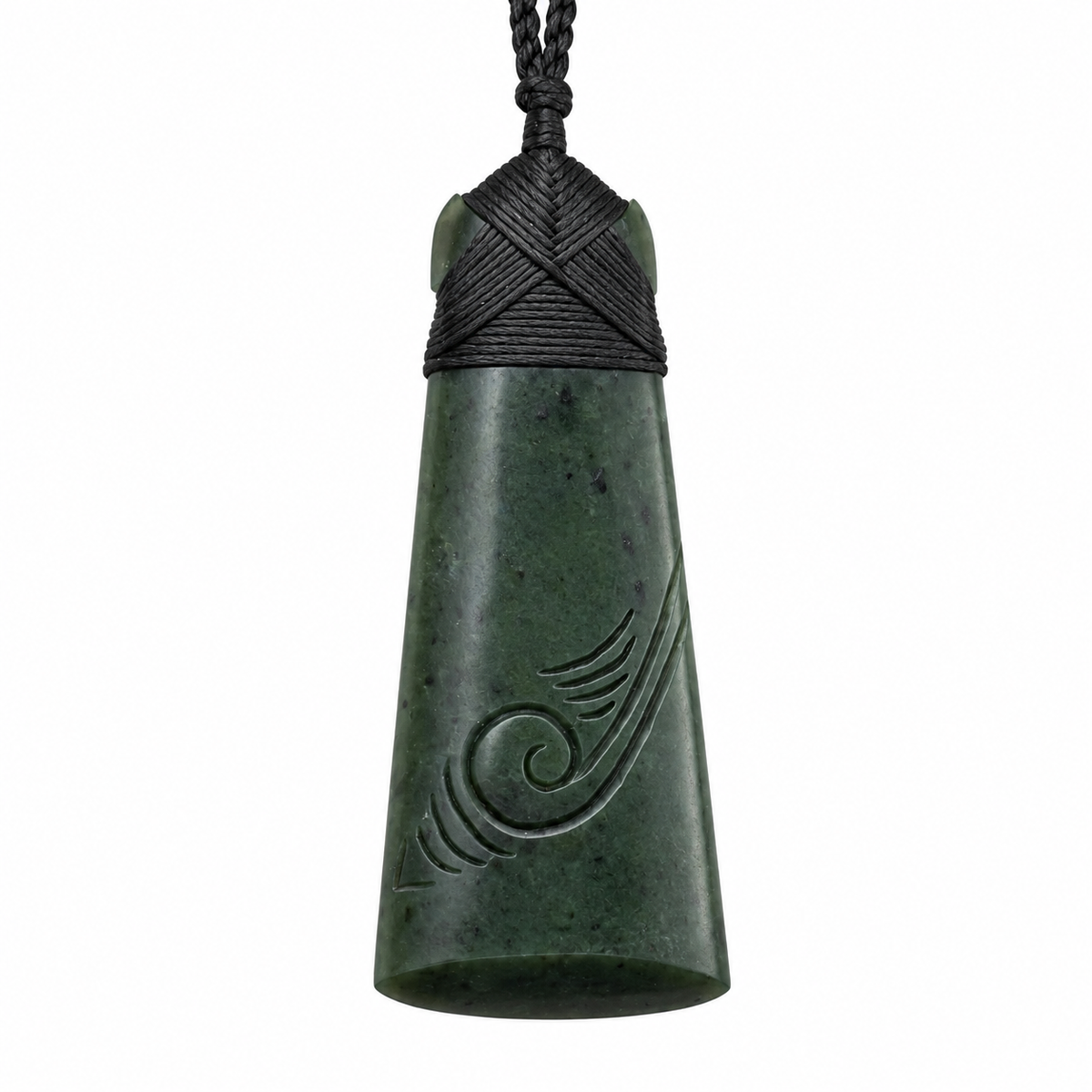 Greenstone Pendant Toki with Koru details –  Nephrite Jade 75×30mm