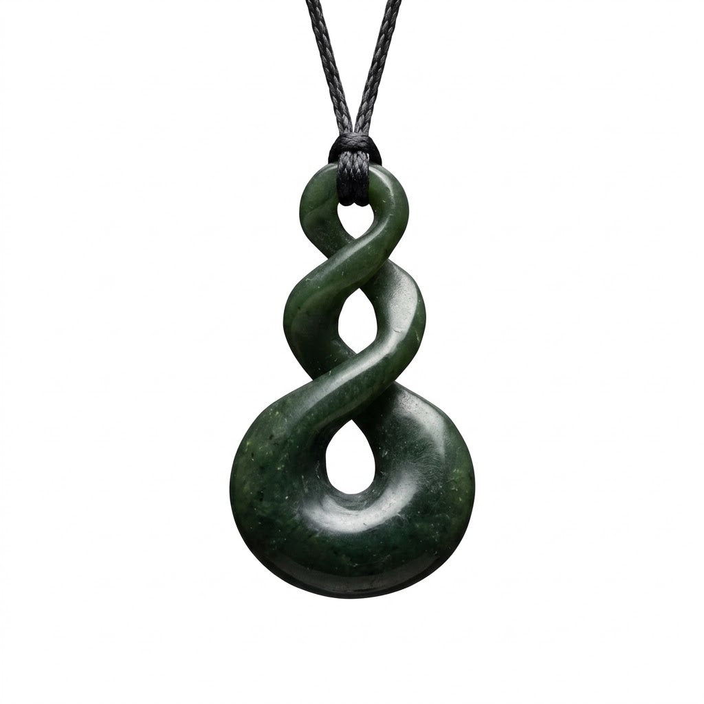 Greenstone Nephrite Jade Double Twist Pendant #T2CS – 40×23mm with Gift Box