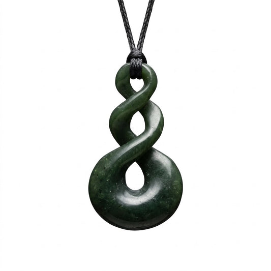 Greenstone Nephrite Jade Double Twist Pendant #T2CS – 40×23mm with Gift Box