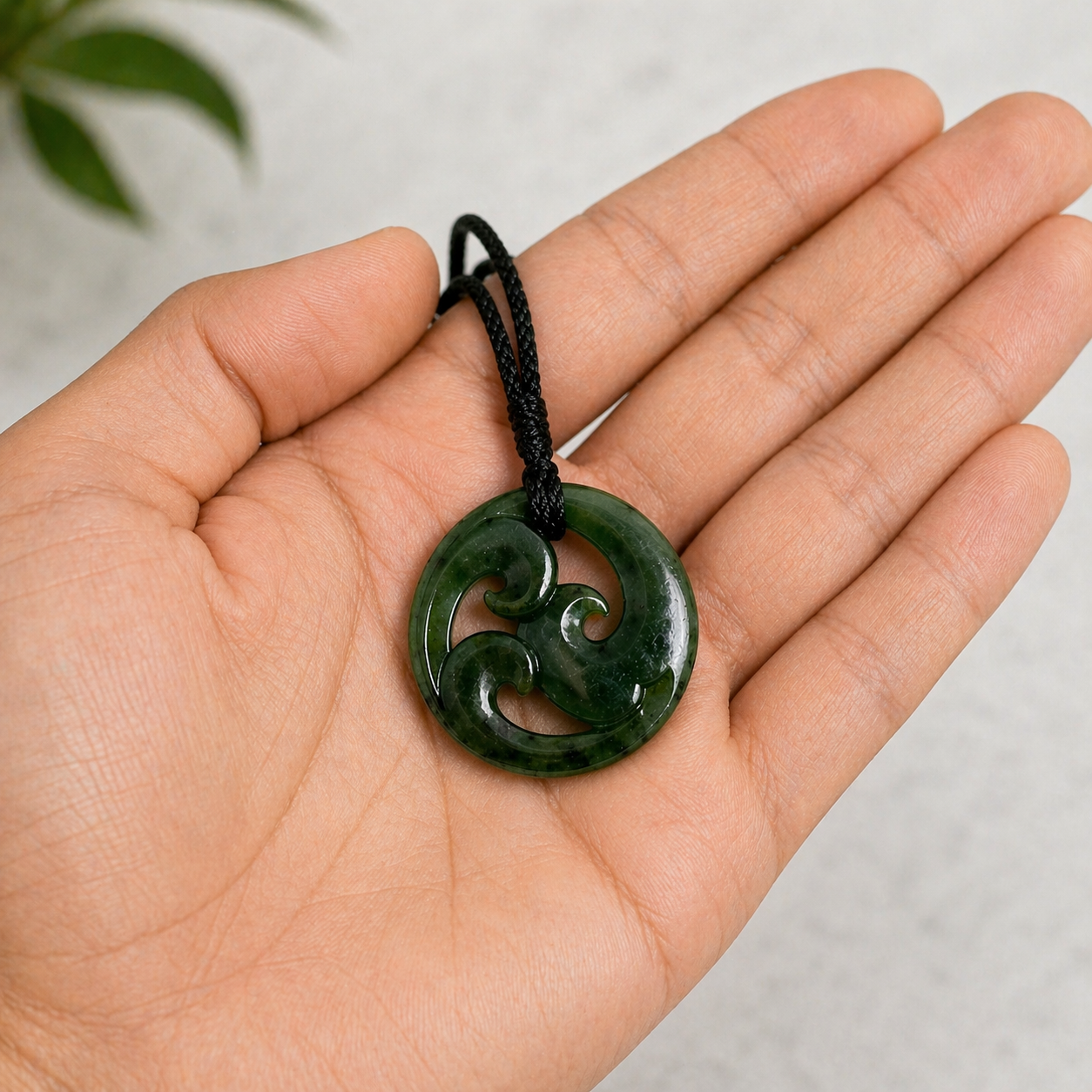 Greenstone Nephrite Jade Triple Koru Pendant – 37mm, Handcrafted Design, Luxury Gift Box