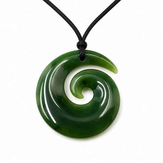 Greenstone Nephrite Jade Koru Pendant – 30mm Hand-Carved Top Grade Jade by Carving Studio NZ