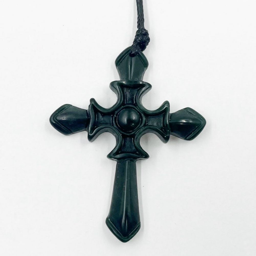 Greenstone Cross Pendant Adjustable Cord Gift Box Carving Studio NZ