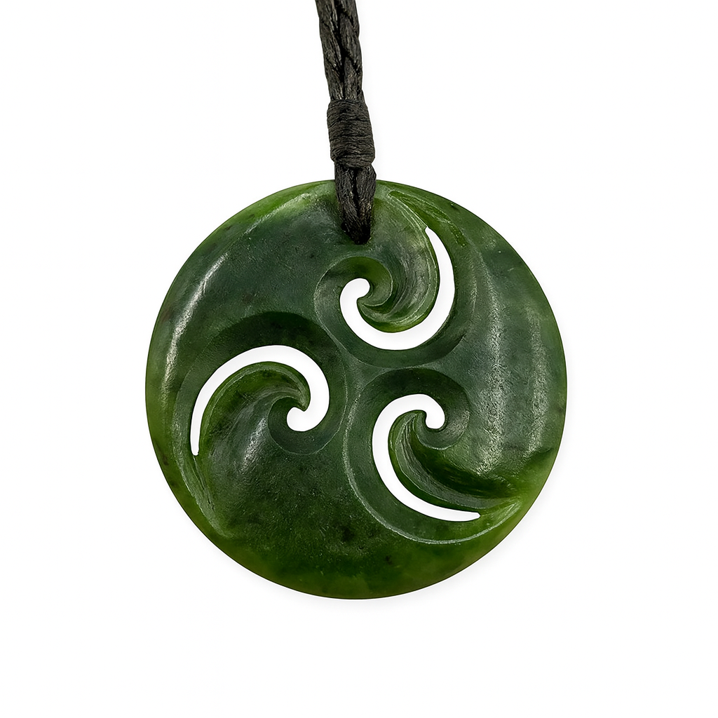 Greenstone Nephrite Jade Triple Koru Pendant #TCKORUCS – 37mm with Gift Box