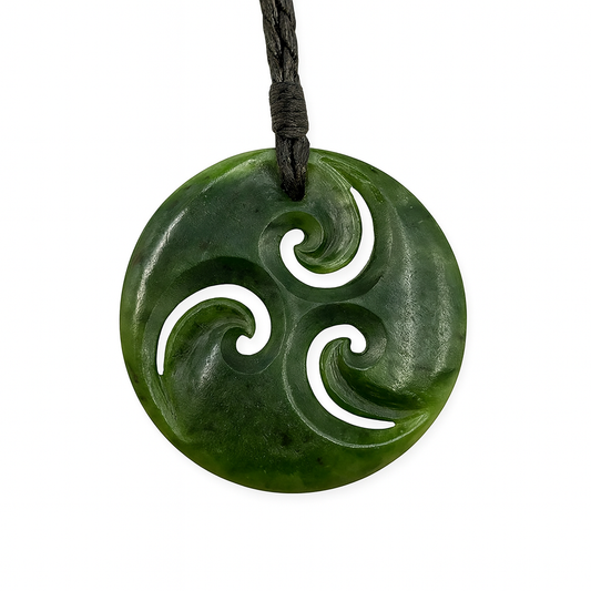 Greenstone Nephrite Jade Triple Koru Pendant #TCKORUCS – 37mm with Gift Box