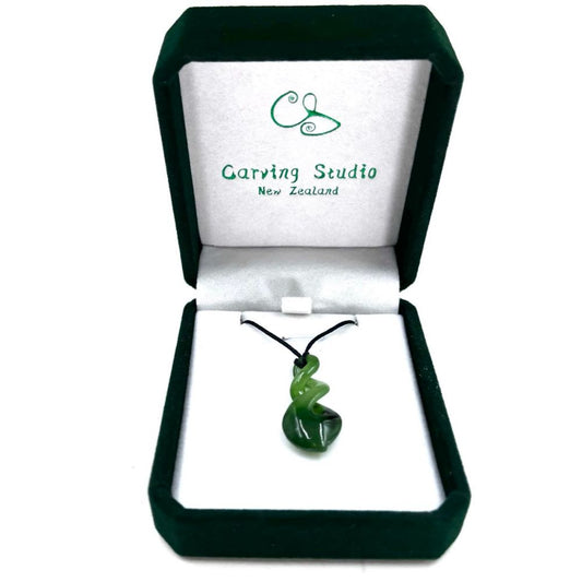 Greenstone Nephrite Jade Tiny Double Twist Pendant – 30mm Hand-Carved Carving Studio NZ