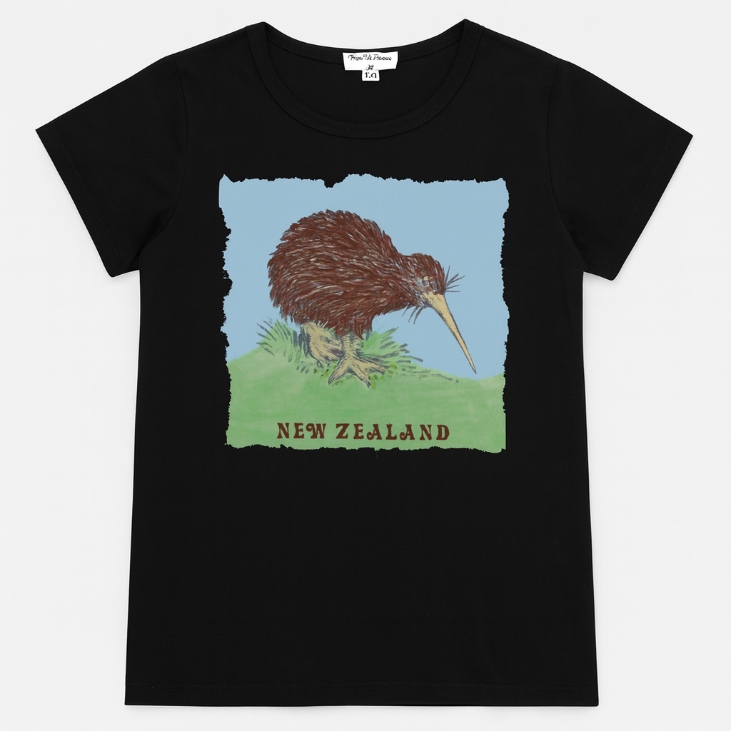 Cotton NZ Kiwi Kids T-shirt Black
