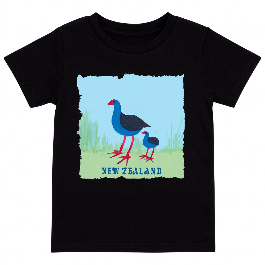 Cotton NZ Pukeko Kids T-shirt Black