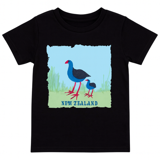 Cotton NZ Pukeko Kids T-shirt Black