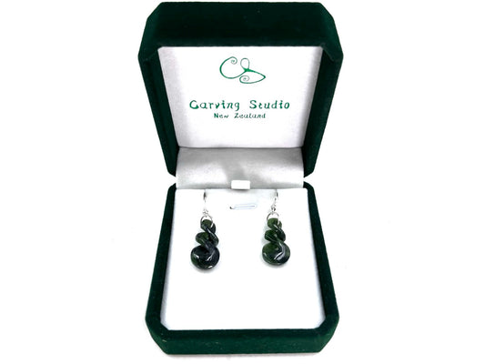 Greenstone Nephrite Double Twist Earrings 22mm Sterling Silver Hook